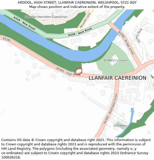 ARDDOL, HIGH STREET, LLANFAIR CAEREINION, WELSHPOOL, SY21 0QY: Location map and indicative extent of plot