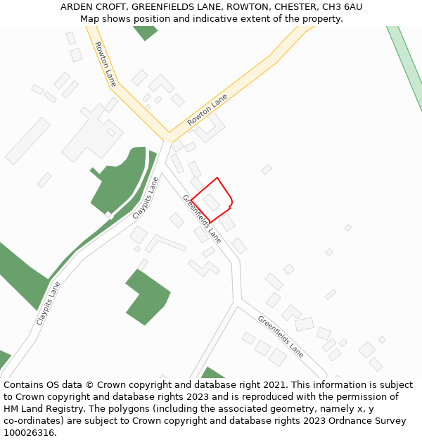 ARDEN CROFT, GREENFIELDS LANE, ROWTON, CHESTER, CH3 6AU: Location map and indicative extent of plot