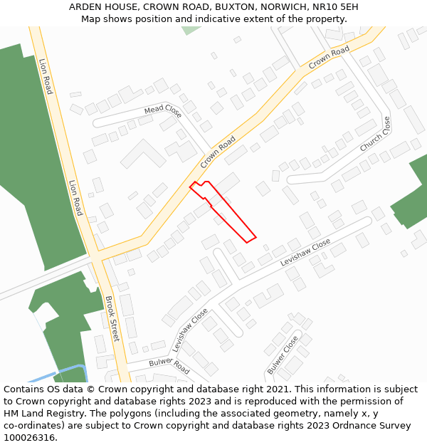 ARDEN HOUSE, CROWN ROAD, BUXTON, NORWICH, NR10 5EH: Location map and indicative extent of plot