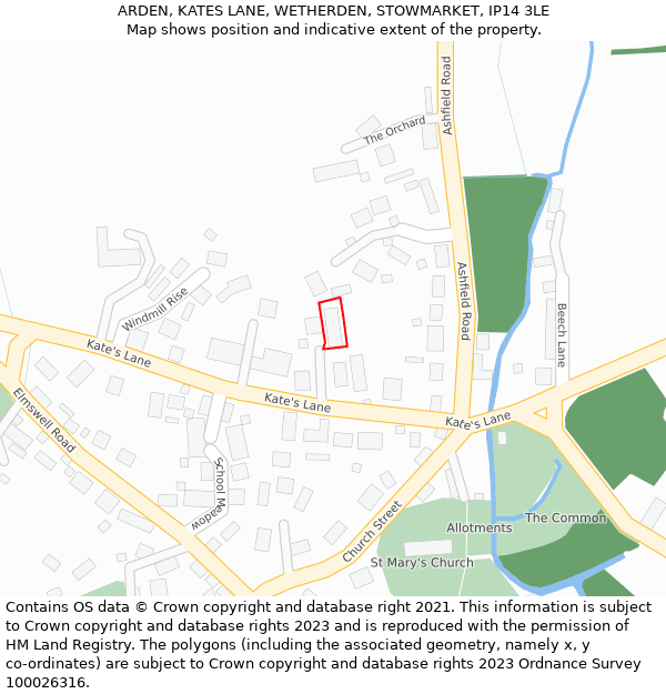 ARDEN, KATES LANE, WETHERDEN, STOWMARKET, IP14 3LE: Location map and indicative extent of plot