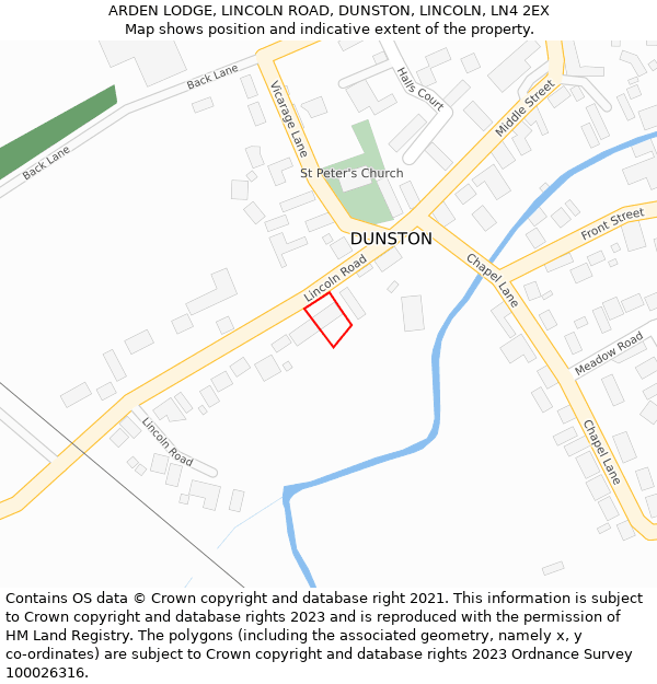 ARDEN LODGE, LINCOLN ROAD, DUNSTON, LINCOLN, LN4 2EX: Location map and indicative extent of plot
