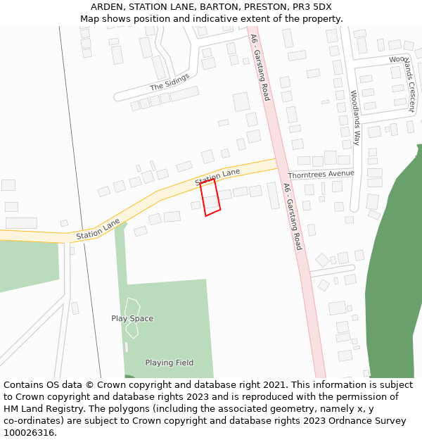 ARDEN, STATION LANE, BARTON, PRESTON, PR3 5DX: Location map and indicative extent of plot