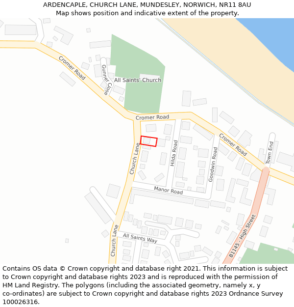 ARDENCAPLE, CHURCH LANE, MUNDESLEY, NORWICH, NR11 8AU: Location map and indicative extent of plot