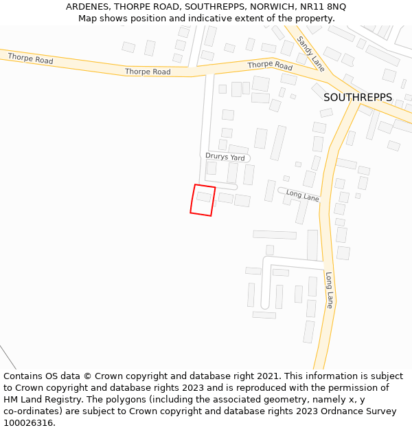 ARDENES, THORPE ROAD, SOUTHREPPS, NORWICH, NR11 8NQ: Location map and indicative extent of plot