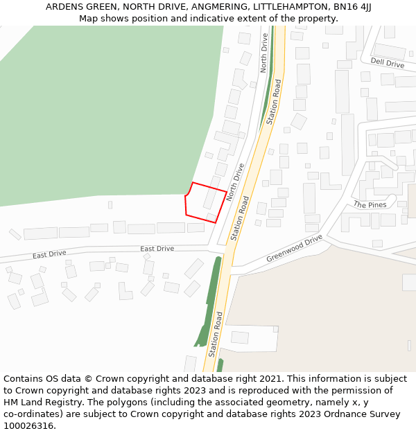 ARDENS GREEN, NORTH DRIVE, ANGMERING, LITTLEHAMPTON, BN16 4JJ: Location map and indicative extent of plot
