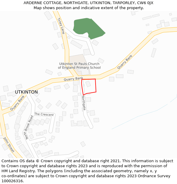 ARDERNE COTTAGE, NORTHGATE, UTKINTON, TARPORLEY, CW6 0JX: Location map and indicative extent of plot