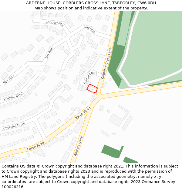 ARDERNE HOUSE, COBBLERS CROSS LANE, TARPORLEY, CW6 0DU: Location map and indicative extent of plot