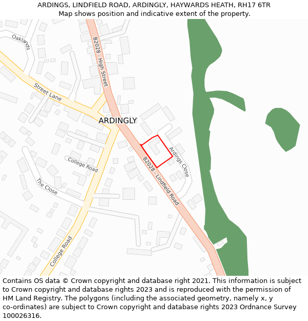 ARDINGS, LINDFIELD ROAD, ARDINGLY, HAYWARDS HEATH, RH17 6TR: Location map and indicative extent of plot