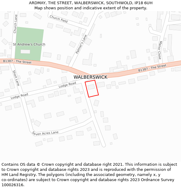 ARDMAY, THE STREET, WALBERSWICK, SOUTHWOLD, IP18 6UH: Location map and indicative extent of plot