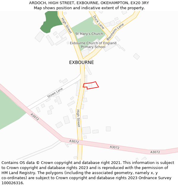 ARDOCH, HIGH STREET, EXBOURNE, OKEHAMPTON, EX20 3RY: Location map and indicative extent of plot