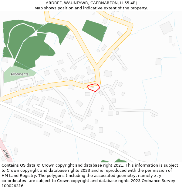 ARDREF, WAUNFAWR, CAERNARFON, LL55 4BJ: Location map and indicative extent of plot