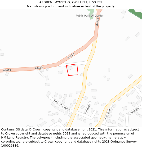 ARDREM, MYNYTHO, PWLLHELI, LL53 7RL: Location map and indicative extent of plot