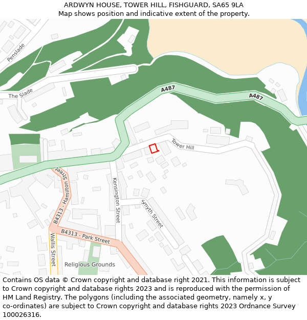 ARDWYN HOUSE, TOWER HILL, FISHGUARD, SA65 9LA: Location map and indicative extent of plot