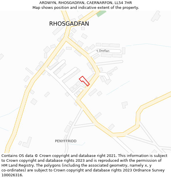 ARDWYN, RHOSGADFAN, CAERNARFON, LL54 7HR: Location map and indicative extent of plot