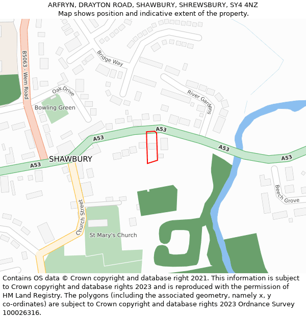 ARFRYN, DRAYTON ROAD, SHAWBURY, SHREWSBURY, SY4 4NZ: Location map and indicative extent of plot