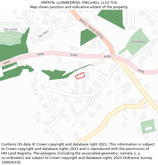 ARFRYN, LLANBEDROG, PWLLHELI, LL53 7UA: Location map and indicative extent of plot