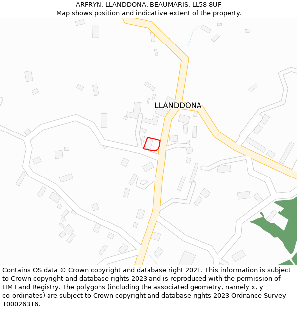 ARFRYN, LLANDDONA, BEAUMARIS, LL58 8UF: Location map and indicative extent of plot