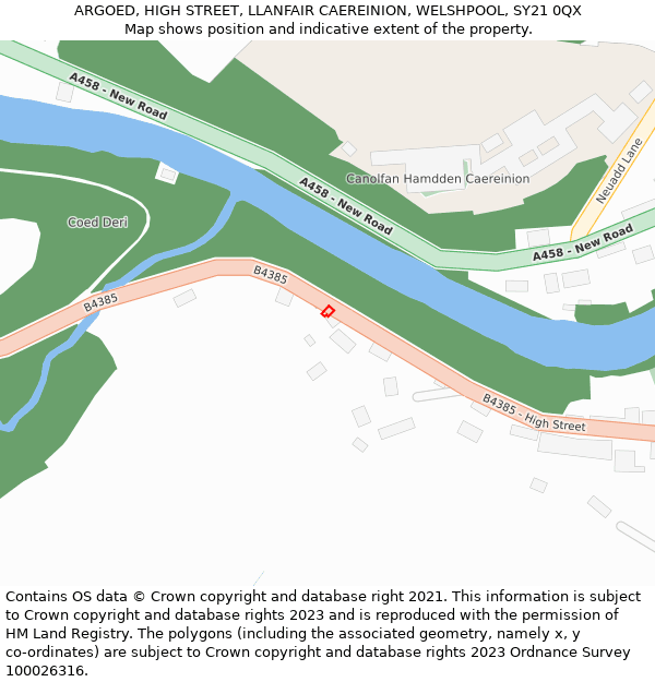 ARGOED, HIGH STREET, LLANFAIR CAEREINION, WELSHPOOL, SY21 0QX: Location map and indicative extent of plot