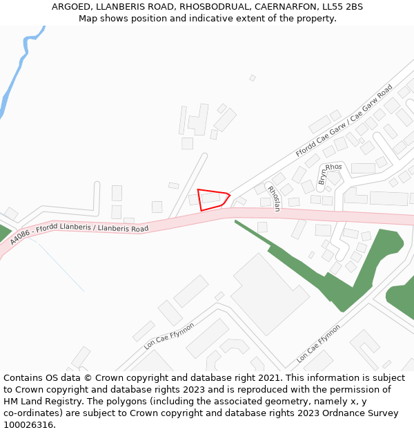 ARGOED, LLANBERIS ROAD, RHOSBODRUAL, CAERNARFON, LL55 2BS: Location map and indicative extent of plot