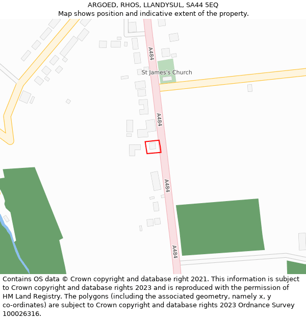 ARGOED, RHOS, LLANDYSUL, SA44 5EQ: Location map and indicative extent of plot