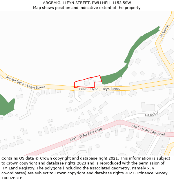ARGRAIG, LLEYN STREET, PWLLHELI, LL53 5SW: Location map and indicative extent of plot