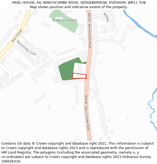 ARIEL HOUSE, 64, WINCHCOMBE ROAD, SEDGEBERROW, EVESHAM, WR11 7UB: Location map and indicative extent of plot