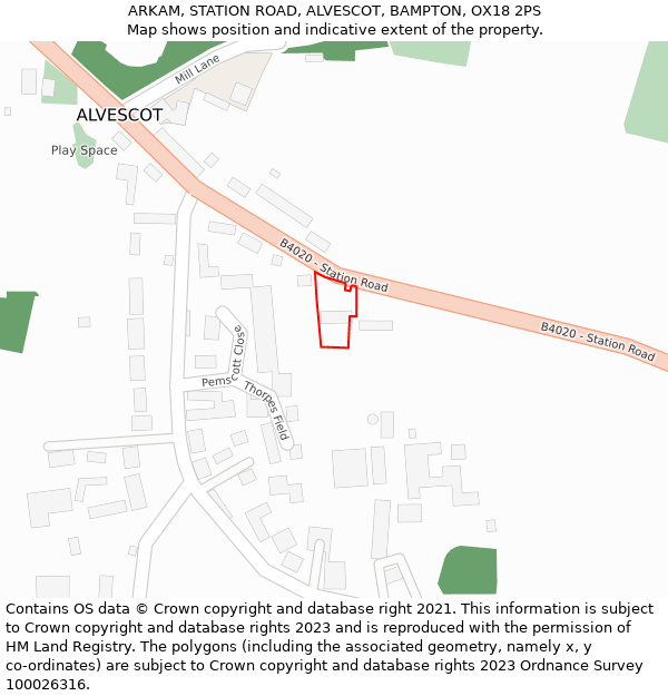 ARKAM, STATION ROAD, ALVESCOT, BAMPTON, OX18 2PS: Location map and indicative extent of plot