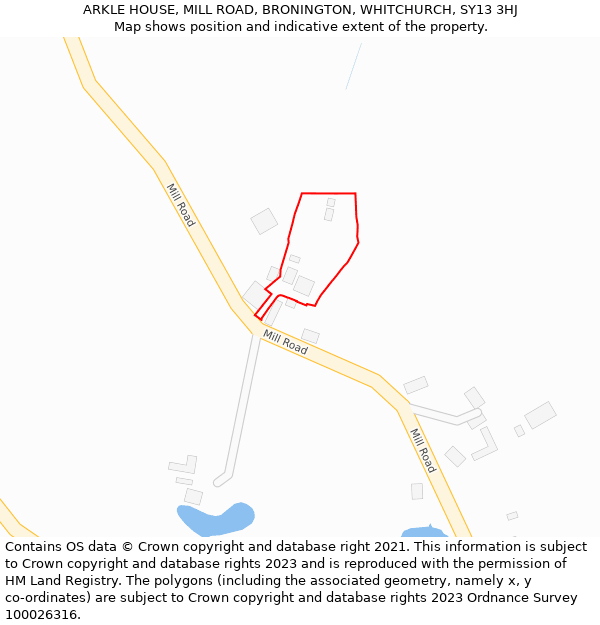 ARKLE HOUSE, MILL ROAD, BRONINGTON, WHITCHURCH, SY13 3HJ: Location map and indicative extent of plot