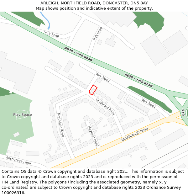 ARLEIGH, NORTHFIELD ROAD, DONCASTER, DN5 8AY: Location map and indicative extent of plot
