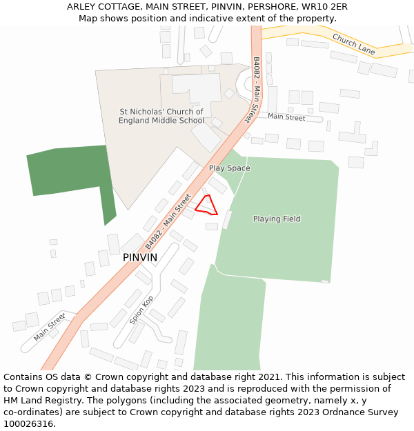 ARLEY COTTAGE, MAIN STREET, PINVIN, PERSHORE, WR10 2ER: Location map and indicative extent of plot