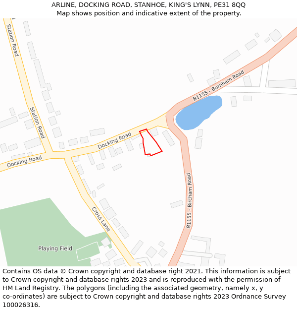 ARLINE, DOCKING ROAD, STANHOE, KING'S LYNN, PE31 8QQ: Location map and indicative extent of plot