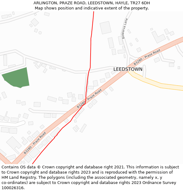 ARLINGTON, PRAZE ROAD, LEEDSTOWN, HAYLE, TR27 6DH: Location map and indicative extent of plot