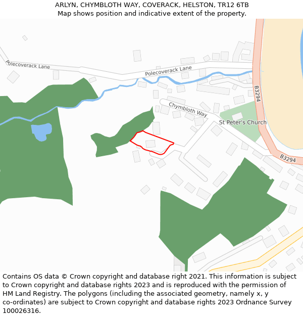 ARLYN, CHYMBLOTH WAY, COVERACK, HELSTON, TR12 6TB: Location map and indicative extent of plot