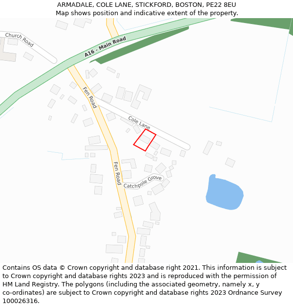 ARMADALE, COLE LANE, STICKFORD, BOSTON, PE22 8EU: Location map and indicative extent of plot