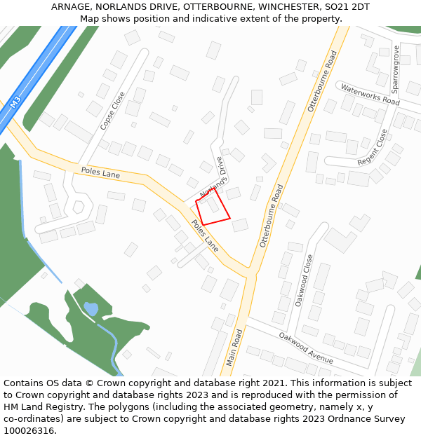 ARNAGE, NORLANDS DRIVE, OTTERBOURNE, WINCHESTER, SO21 2DT: Location map and indicative extent of plot