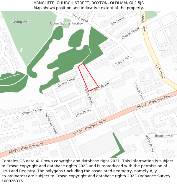 ARNCLIFFE, CHURCH STREET, ROYTON, OLDHAM, OL2 5JS: Location map and indicative extent of plot