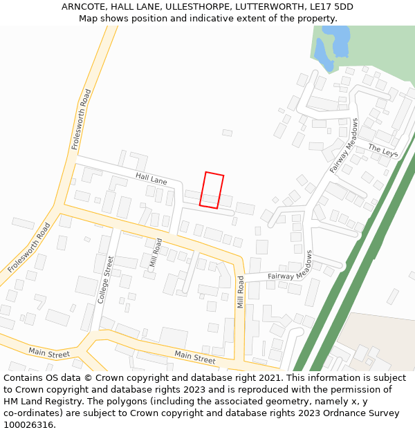 ARNCOTE, HALL LANE, ULLESTHORPE, LUTTERWORTH, LE17 5DD: Location map and indicative extent of plot