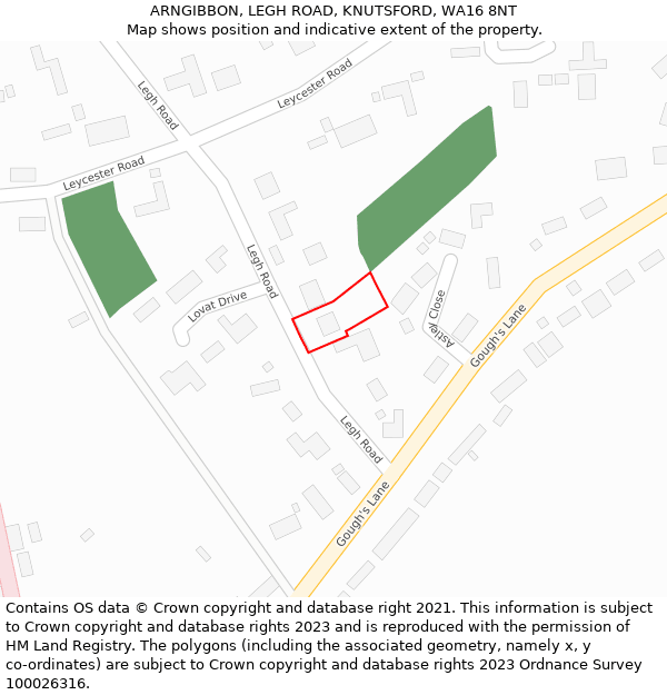 ARNGIBBON, LEGH ROAD, KNUTSFORD, WA16 8NT: Location map and indicative extent of plot