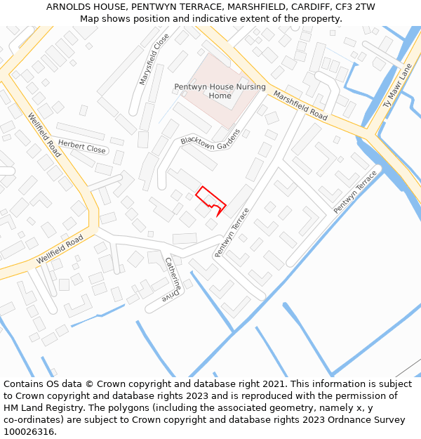 ARNOLDS HOUSE, PENTWYN TERRACE, MARSHFIELD, CARDIFF, CF3 2TW: Location map and indicative extent of plot