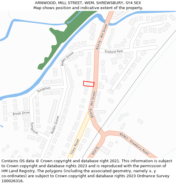 ARNWOOD, MILL STREET, WEM, SHREWSBURY, SY4 5EX: Location map and indicative extent of plot