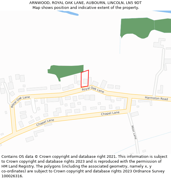 ARNWOOD, ROYAL OAK LANE, AUBOURN, LINCOLN, LN5 9DT: Location map and indicative extent of plot