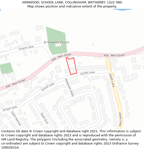 ARNWOOD, SCHOOL LANE, COLLINGHAM, WETHERBY, LS22 5BD: Location map and indicative extent of plot