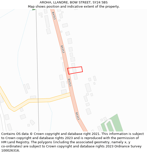 AROHA, LLANDRE, BOW STREET, SY24 5BS: Location map and indicative extent of plot