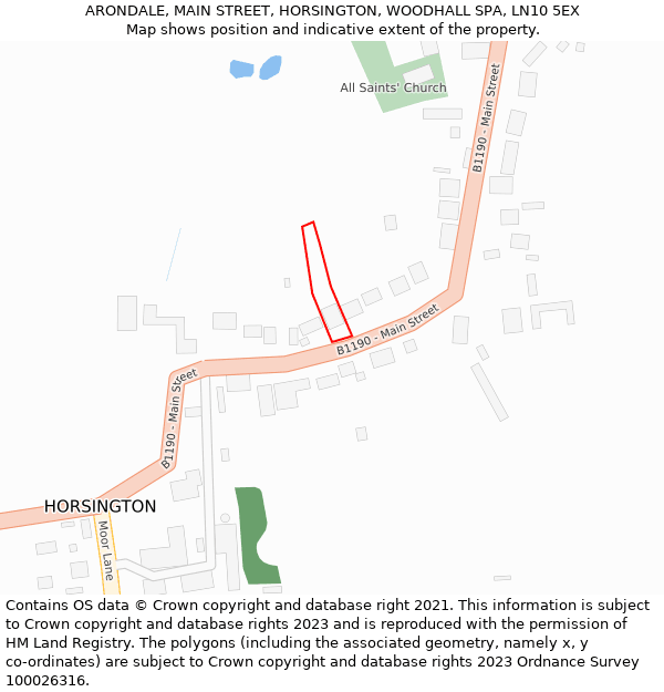 ARONDALE, MAIN STREET, HORSINGTON, WOODHALL SPA, LN10 5EX: Location map and indicative extent of plot