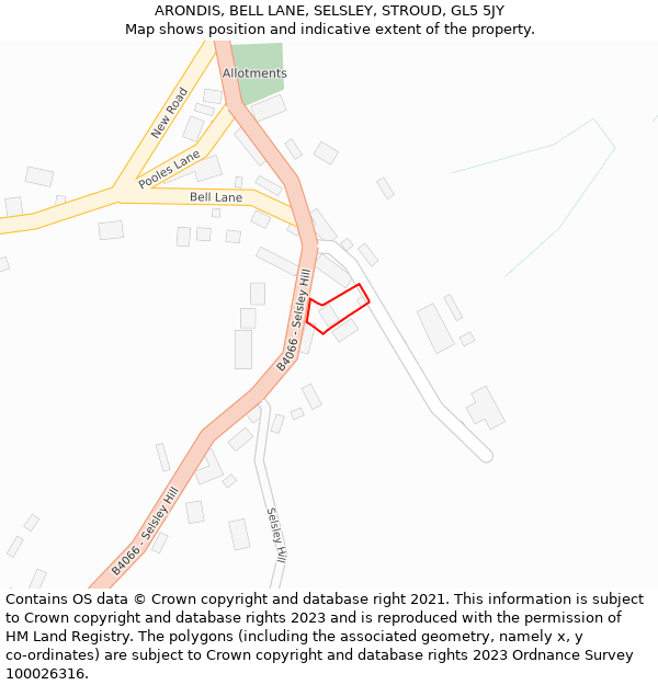 ARONDIS, BELL LANE, SELSLEY, STROUD, GL5 5JY: Location map and indicative extent of plot