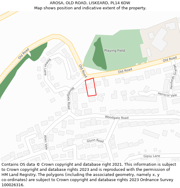 AROSA, OLD ROAD, LISKEARD, PL14 6DW: Location map and indicative extent of plot