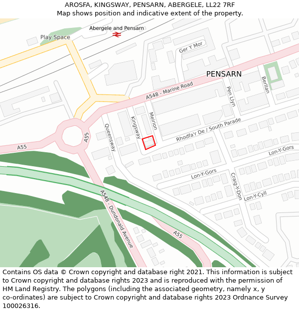 AROSFA, KINGSWAY, PENSARN, ABERGELE, LL22 7RF: Location map and indicative extent of plot