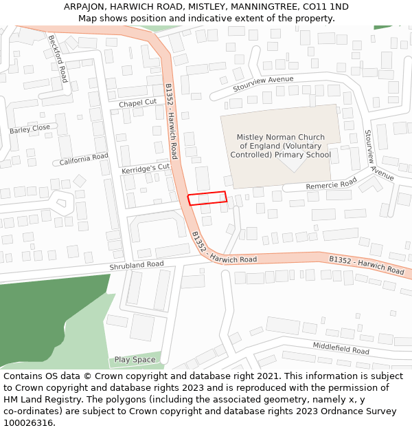 ARPAJON, HARWICH ROAD, MISTLEY, MANNINGTREE, CO11 1ND: Location map and indicative extent of plot