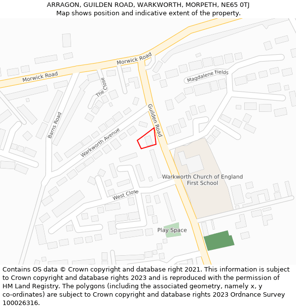 ARRAGON, GUILDEN ROAD, WARKWORTH, MORPETH, NE65 0TJ: Location map and indicative extent of plot