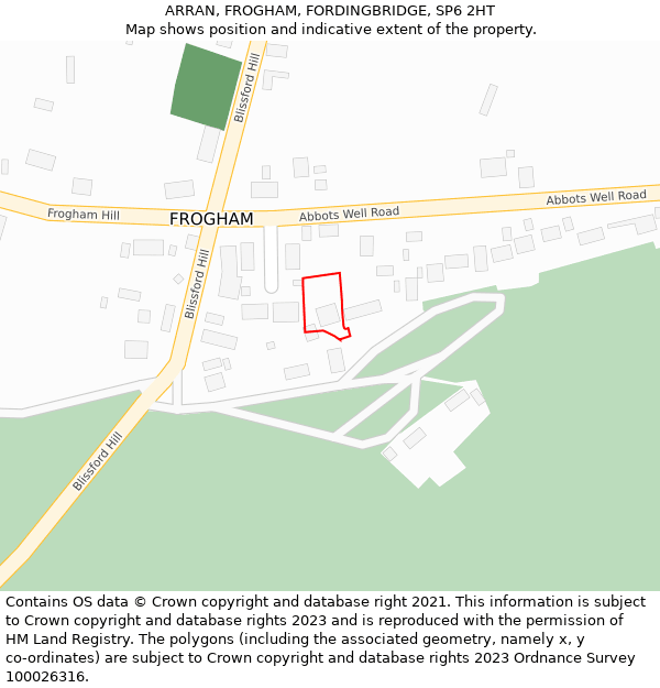 ARRAN, FROGHAM, FORDINGBRIDGE, SP6 2HT: Location map and indicative extent of plot